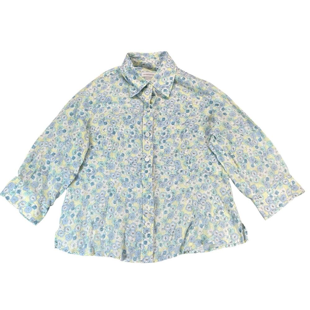 Liz Claiborne Floral 100% Linen Button Up Shirt Womens Sz L Feminine Bloomcore
